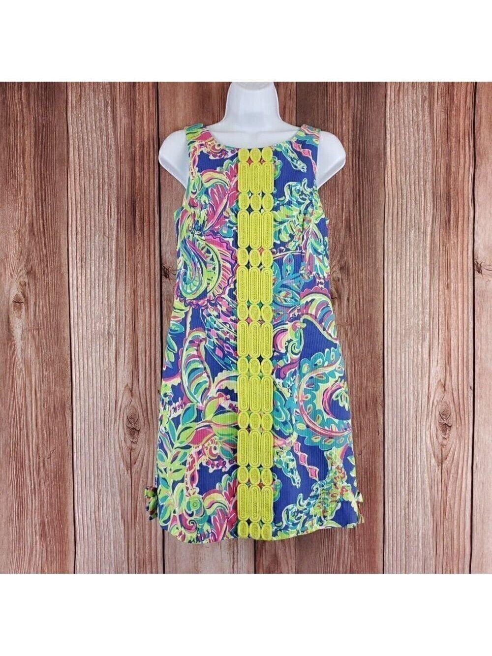 Lilly Pulitzer Size 2 Delia Shift Dress Toucan Play Cotton Colorful Floral Bows